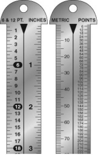 LINE GAUGE - ENGRAVED 12" Metric + Points 6 & 12 Point + Inches